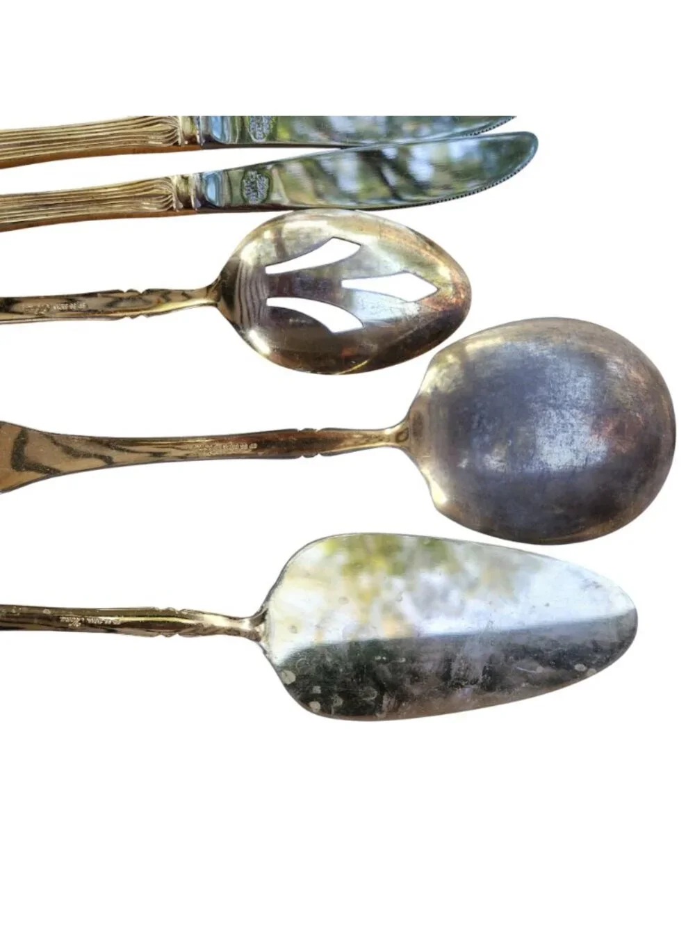 Vintage Kanu EP SS Japan Gold Flatware 22 Pc Lot Fan Pattern Jewelry Craft